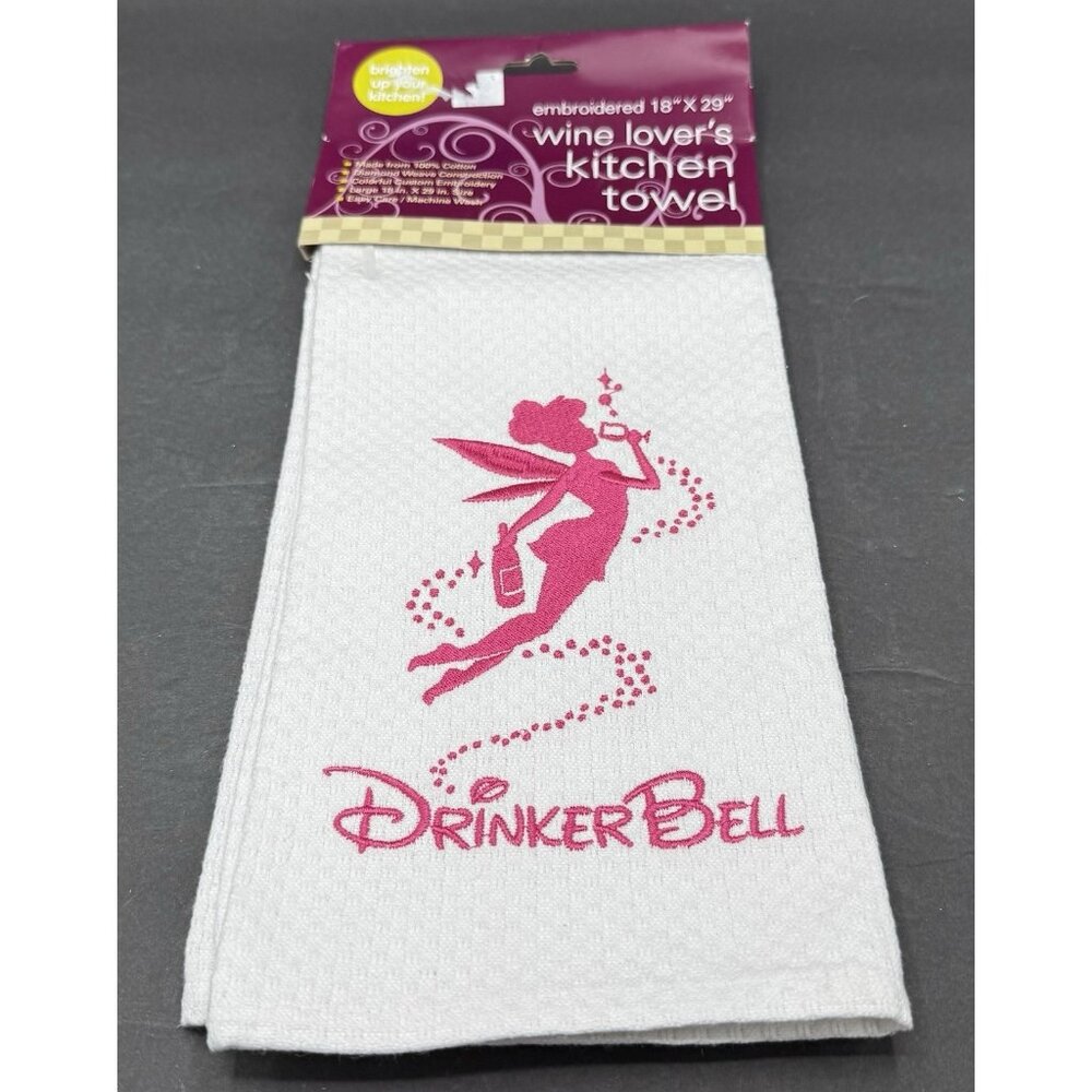 DrinkerBell Embroidered Waffle Kitchen Dish Towel Chris's Stuff Tinkerbell